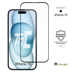 Apple iPhone 15 - Verre trempé intégral Protect - Noir - TM Concept® - image couverture