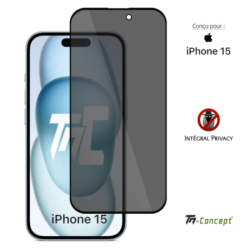 Apple iPhone 15 - Verre trempé Anti-Espions - Intégral Privacy - TM Concept® - image couverture