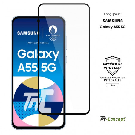 Samsung Galaxy A55 5G - Verre trempé intégral Protect - Noir - TM Concept® - image couverture Samsung Galaxy A55 5G - Verre trempé intégral Protect - Noir - TM Concept® - image couverture