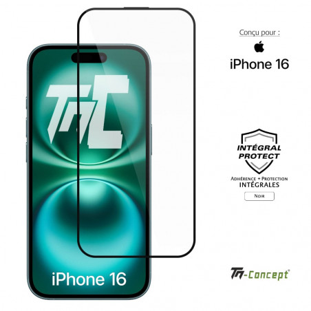 Apple iPhone 16 - Verre trempé intégral Protect - Noir - TM Concept® - image couverture Apple iPhone 16 - Verre trempé intégral Protect - Noir - TM Concept® - image couverture