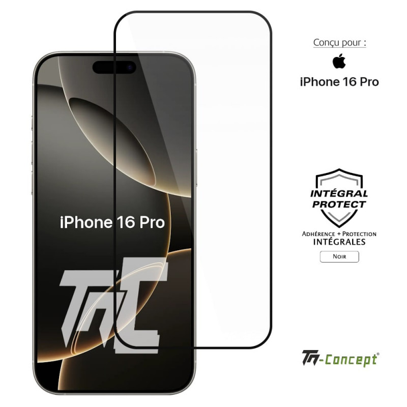 Apple iPhone 16 Pro - Verre trempé intégral Protect - Noir - TM Concept® - image couverture