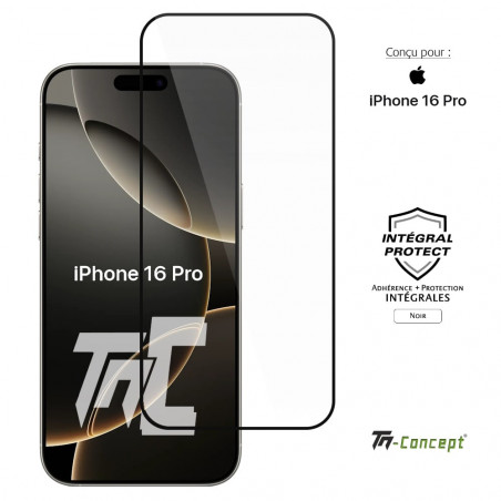 Apple iPhone 16 Pro - Verre trempé intégral Protect - Noir - TM Concept® - image couverture Apple iPhone 16 Pro - Verre trempé intégral Protect - Noir - TM Concept® - image couverture
