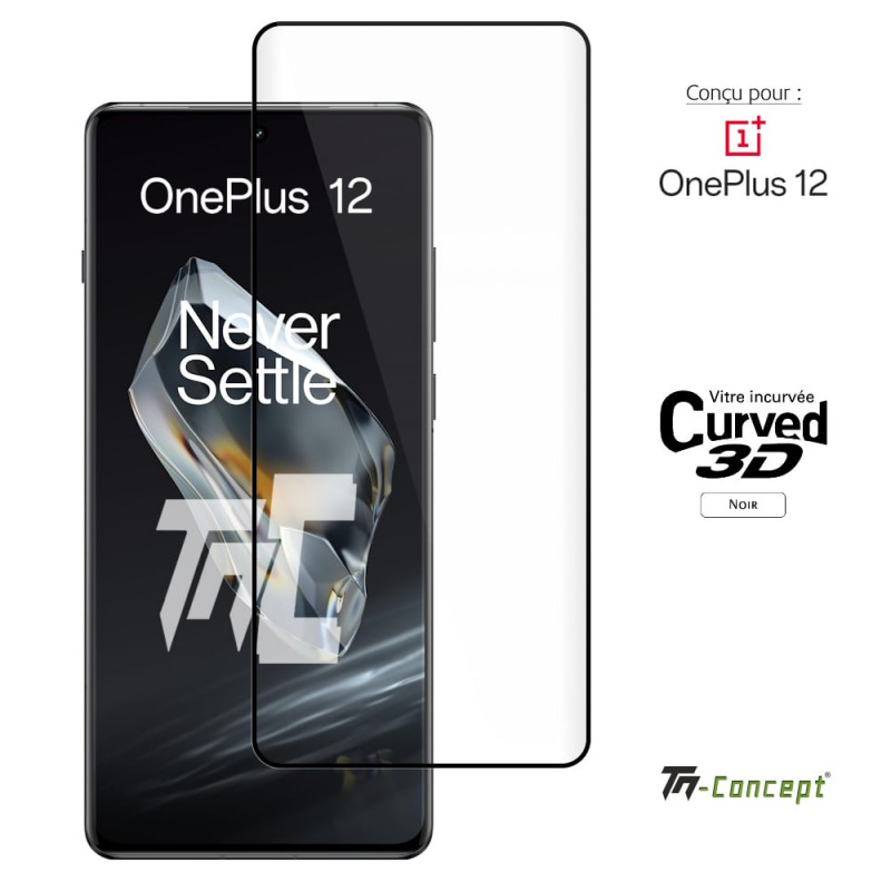OnePlus 12 - Verre trempé 3D incurvé - Noir - TM Concept® - image couverture
