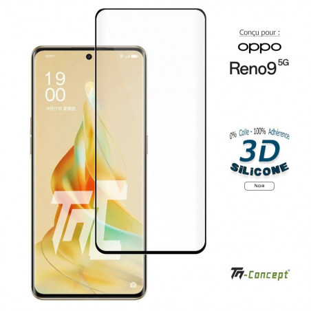 Oppo Reno 9 - Verre trempé incurvé 3D Silicone - Noir - TM Concept® - image couverture