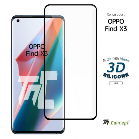 Oppo Find X3 - Verre trempé incurvé 3D Silicone - TM Concept® - image couverture
