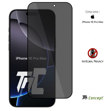 Apple iPhone 16 Pro Max - Verre trempé teinté intégral - Noir - TM Concept® - gamme Intégral Privacy - image couverture Apple iPhone 16 Pro Max - Verre trempé teinté intégral - Noir - TM Concept® - gamme Intégral Privacy - image couverture