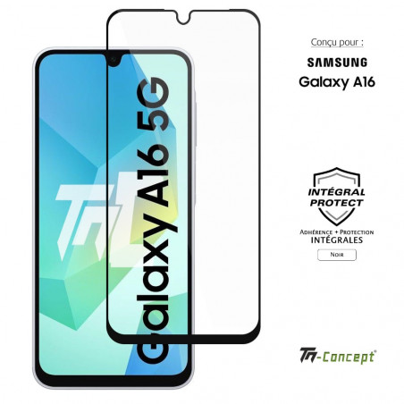 Samsung Galaxy A16 - Verre trempé intégral Protect - Noir - TM Concept® - image couverture Samsung Galaxy A16 - Verre trempé intégral Protect - Noir - TM Concept® - image couverture