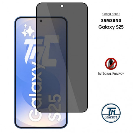 Samsung Galaxy S25 - Verre trempé teinté intégral - Noir - TM Concept® - gamme Intégral Privacy - image couverture