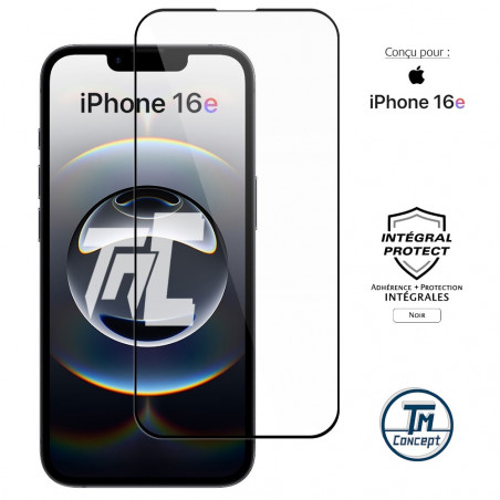 Apple iPhone 16e - Verre trempé intégral Protect - Noir - TM Concept® - image couverture Apple iPhone 16e - Verre trempé intégral Protect - Noir - TM Concept® - image couverture