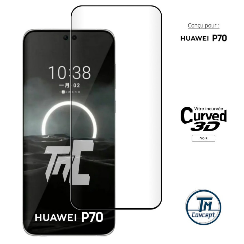 Huawei P70 - Verre trempé 3D incurvé - Noir - TM Concept® - image couverture