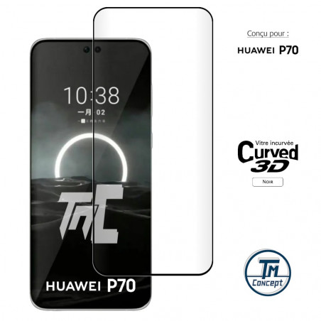 Huawei P70 - Verre trempé 3D incurvé - Noir - TM Concept® - image couverture