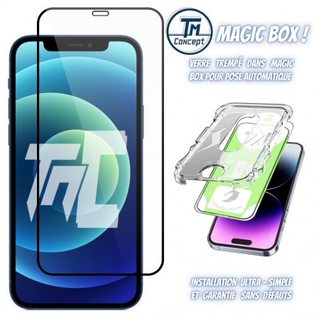 Apple iPhone 12 - Verre trempé Intégral Magic - Noir - TM-Concept® - gamme Intégral Magic avec boitier de pose automatiques