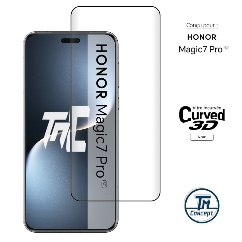 Honor Magic 7 Pro - Verre trempé 3D incurvé - Noir - TM-Concept® - image couverture
