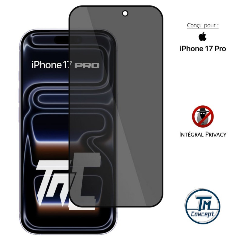 Apple iPhone 17 Pro - Verre trempé teinté intégral - Noir - TM Concept® - gamme Intégral Privacy - image couverture