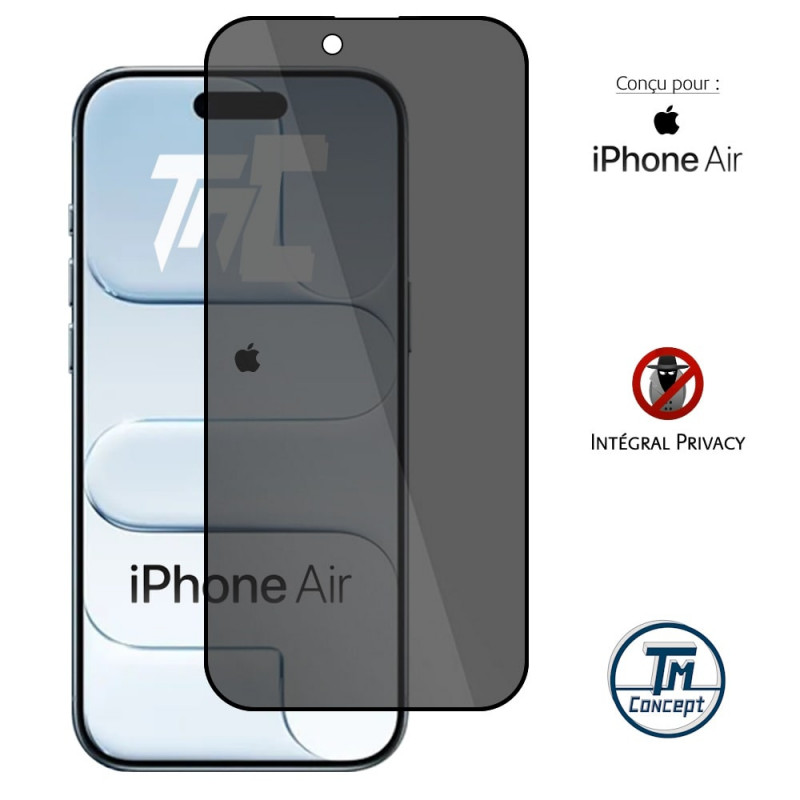 Apple iPhone Air - Verre trempé teinté intégral - Noir - TM Concept® - gamme Intégral Privacy - image couverture