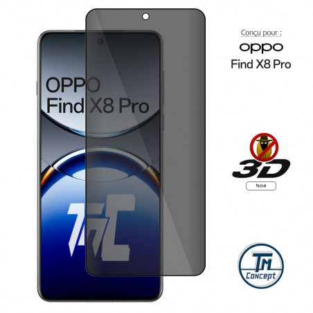 Oppo Find X8 Pro - Verre trempé 3D Privacy (teinté anti-espion) - TM-Concept®