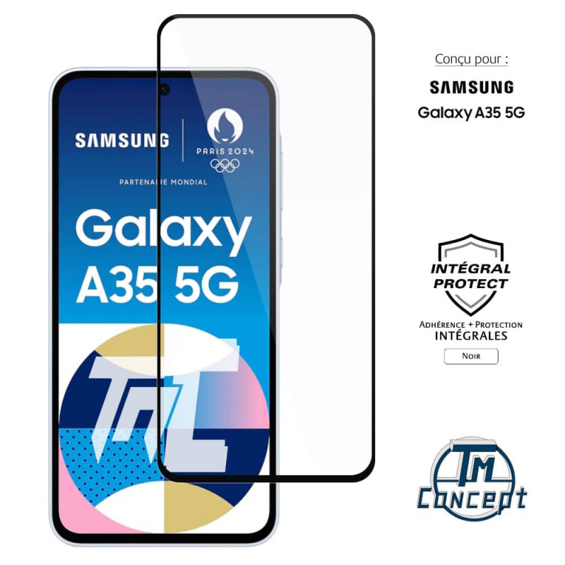 Samsung Galaxy A35 5G - Verre trempé intégral Protect - Noir - TM-Concept® - image couverture