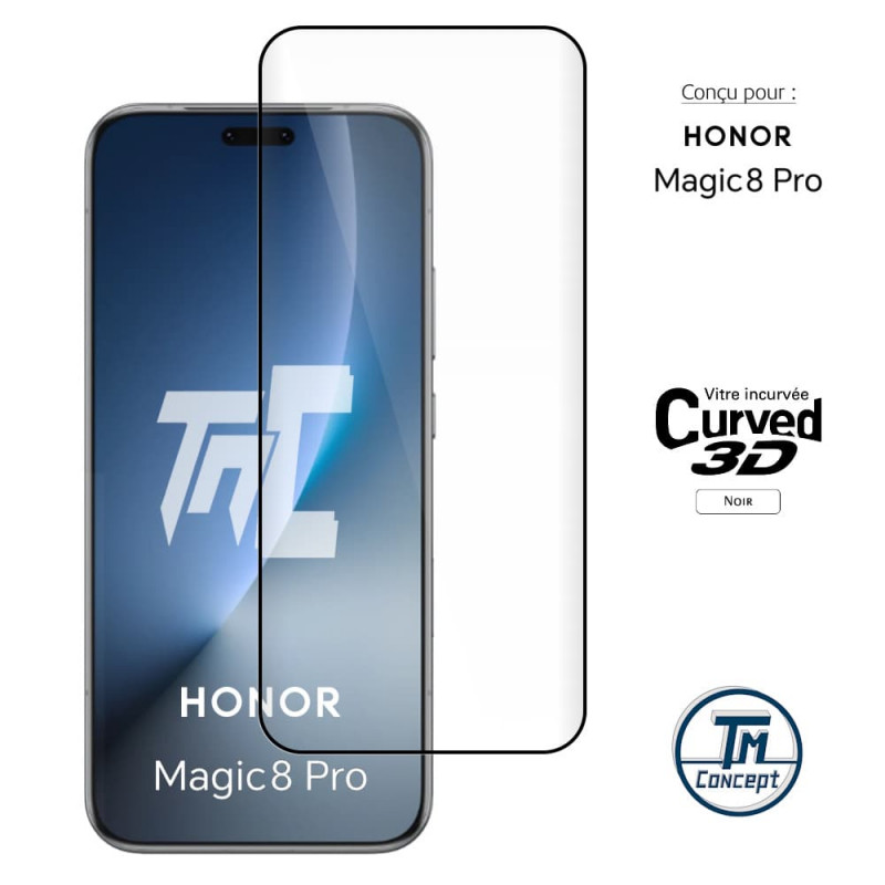 Honor Magic 8 Pro - Verre trempé 3D incurvé - Noir - TM-Concept® - image couverture