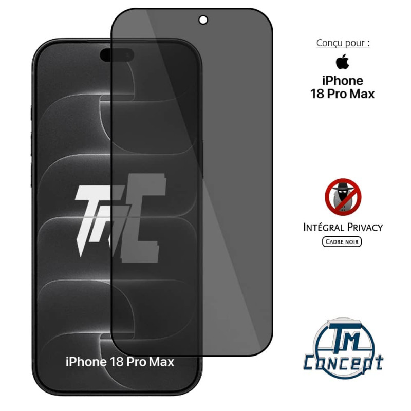 Apple iPhone 18 Pro Max - Verre trempé teinté intégral - Noir - TM-Concept® - gamme Intégral Privacy - image couverture