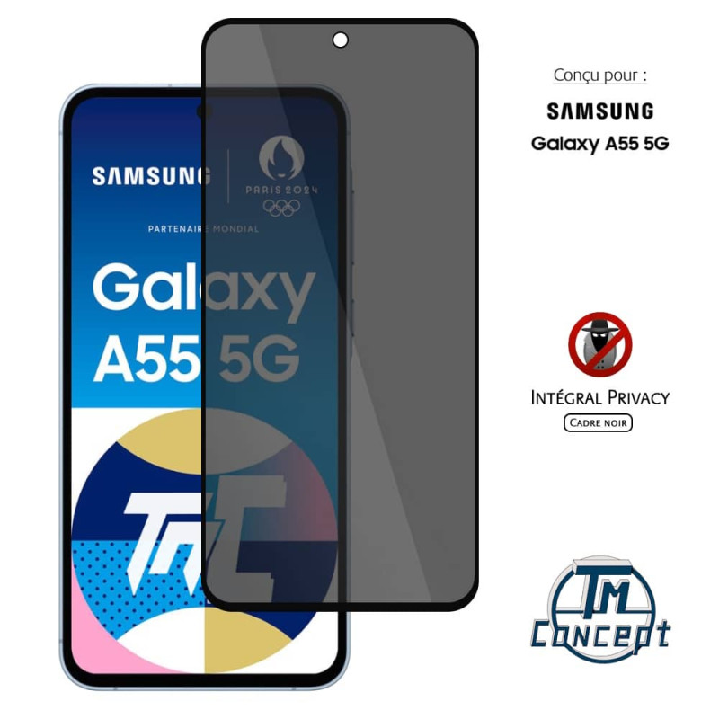 Samsung Galaxy A55 - Verre trempé teinté intégral - Noir - TM-Concept® - gamme Intégral Privacy - image couverture