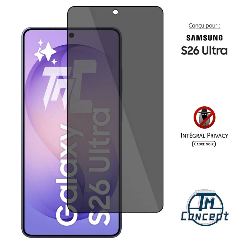 Samsung Galaxy S26 Ultra - Verre trempé teinté intégral - Noir - TM-Concept® - gamme Intégral Privacy - image couverture