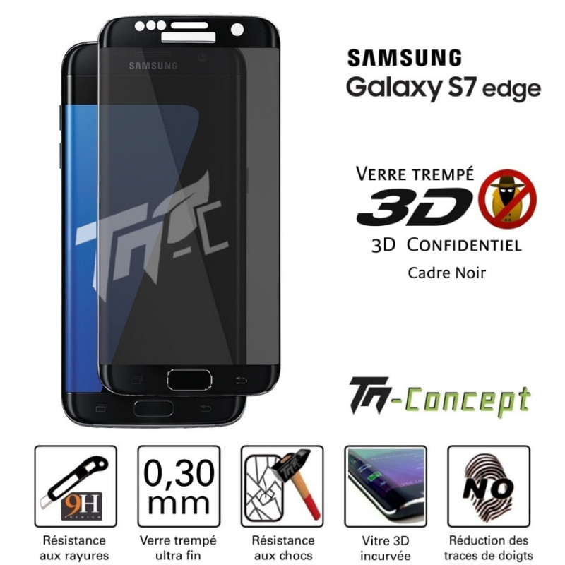 Samsung Galaxy S7 Edge - Verre trempé 3D incurvé teinté anti-espion - TM Concept®