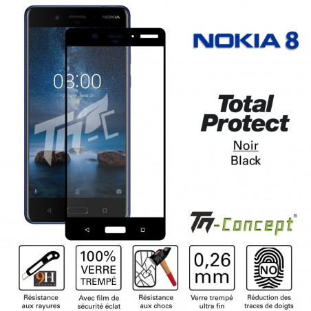 Nokia 8 - Vitre protection intégrale - verre trempé avec cadre Noir - TM Concept®