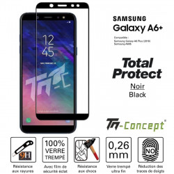 Samsung Galaxy A6 Plus (2018) - Vitre protection intégrale - verre trempé avec cadre Noir - TM Concept®