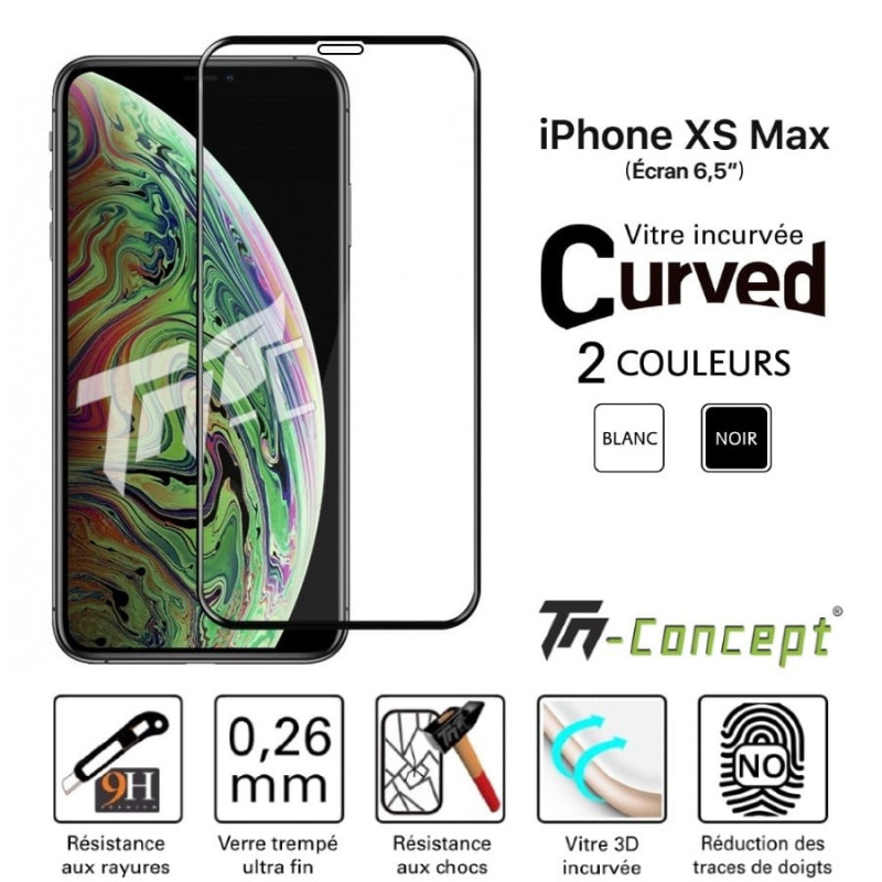 Apple iPhone XS Max - Vitre de Protection 3D Curved - Noir - TM Concept®