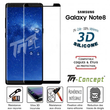 Samsung Galaxy Note 8 - Verre trempé incurvé 3D Silicone - TM-Concept®
