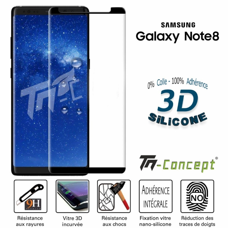 Samsung Galaxy Note 8 - Verre trempé incurvé 3D Silicone - TM Concept®