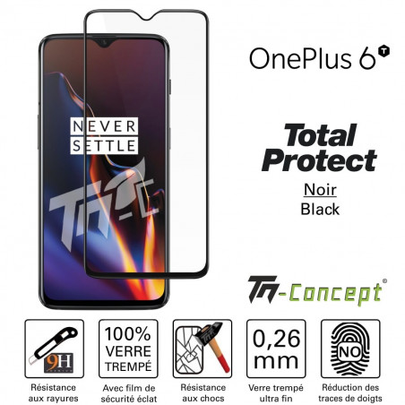 OnePlus 6T - Verre trempé intégral avec cadre Noir - TM-Concept®