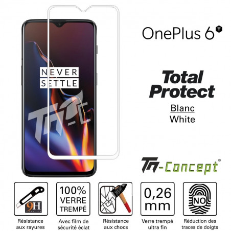 OnePlus 6T - Verre trempé intégral avec cadre Noir - TM-Concept®
