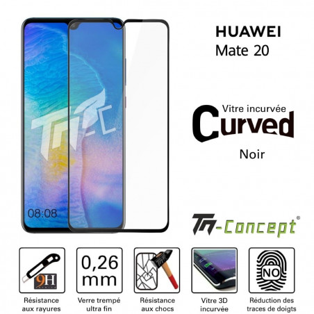 Protège écran TM CONCEPT Verre trempé pour Huawei Mate 20 - Noir