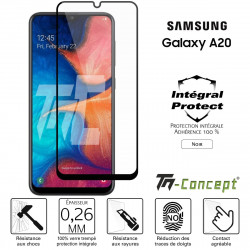 Samsung Galaxy A20 - Verre trempé intégral Protect Noir - adhérence 100% nano-silicone - TM Concept®
