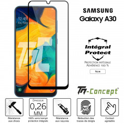 Samsung Galaxy A30 - Verre trempé intégral Protect Noir - adhérence 100% nano-silicone - TM Concept®