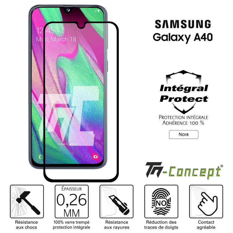 Vitre verre trempé protection intégrale Samsung Galaxy A40 TM Concept®
