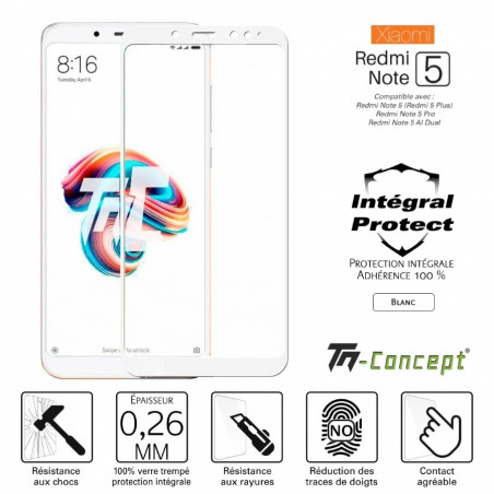 Xiaomi Redmi Note 5 - Verre trempé intégral Protect - adhérence 100% nano-silicone - TM-Concept®