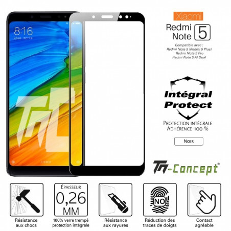 Xiaomi Redmi Note 5 - Verre trempé intégral Protect - adhérence 100% nano-silicone - TM-Concept®