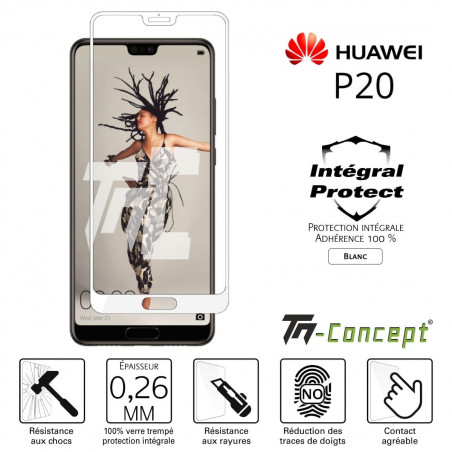 Huawei P20 - Verre trempé intégral Protect - adhérence 100% nano-silicone - TM-Concept®