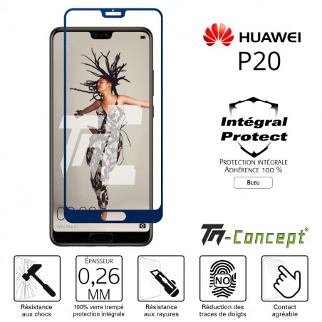Huawei P20 - Verre trempé intégral Protect - adhérence 100% nano-silicone - TM-Concept®