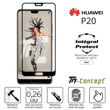 Huawei P20 - Verre trempé intégral Protect - adhérence 100% nano-silicone - TM-Concept®