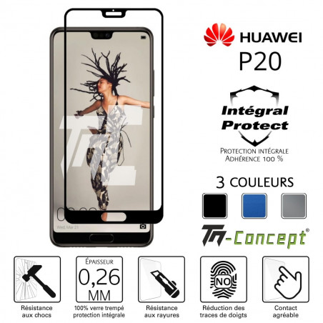 Huawei P20 - Verre trempé intégral Protect - adhérence 100% nano-silicone - TM Concept®