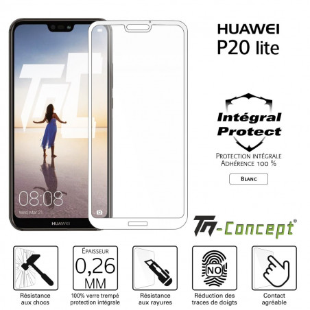 Huawei P20 Lite - Verre trempé intégral Protect Noir - adhérence 100% nano-silicone - TM-Concept®