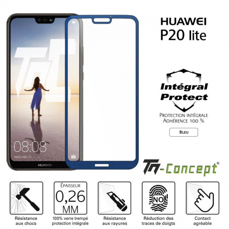 Huawei P20 Lite - Verre trempé intégral Protect Noir - adhérence 100% nano-silicone - TM-Concept®