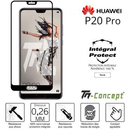Huawei P20 Pro - Verre trempé intégral Protect Noir - adhérence 100% nano-silicone - TM-Concept®