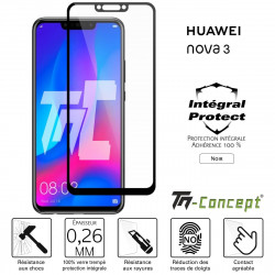 Huawei Nova 3 - Verre trempé intégral Protect Noir - adhérence 100% nano-silicone - TM Concept®