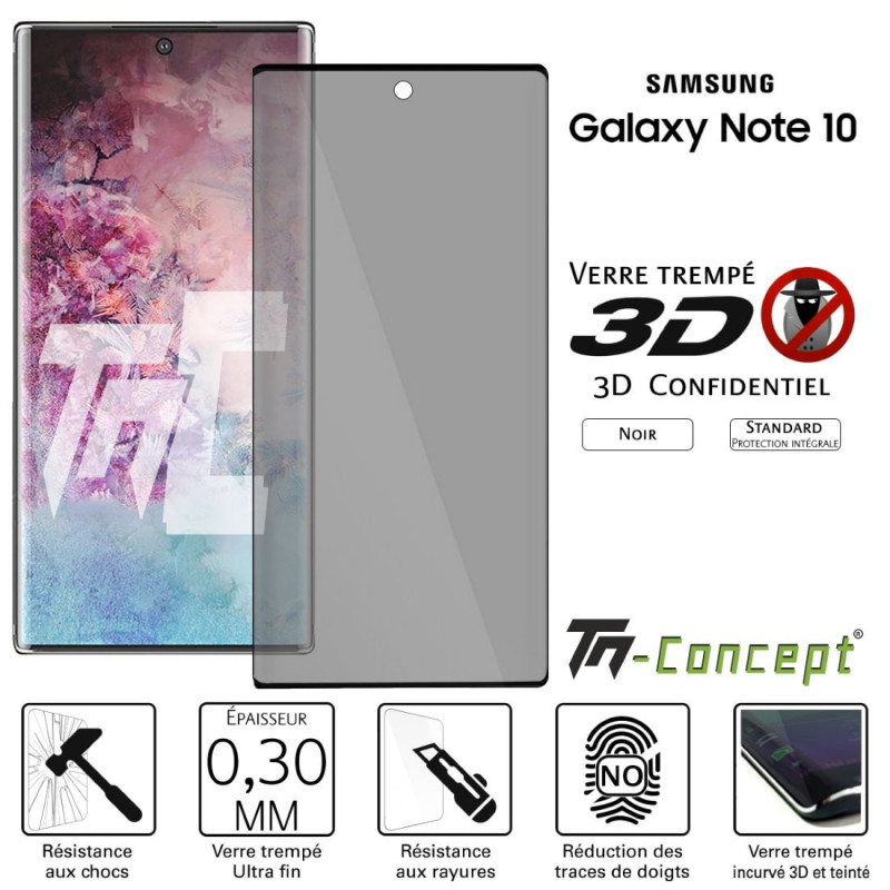 Samsung Galaxy Note 10 - Verre trempé 3D incurvé teinté anti-espion - TM Concept®