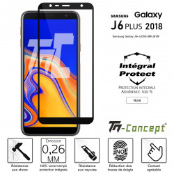 Samsung Galaxy J6+ (2018) - Verre trempé intégral Protect Noir - adhérence 100% nano-silicone - TM Concept®