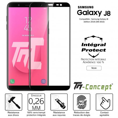 Samsung Galaxy J8 (2018) - Verre trempé intégral Protect Noir - adhérence 100% nano-silicone - TM Concept®